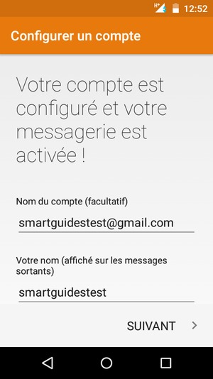 Donnez un nom à votre compte et saisissez votre nom. Sélectionnez SUIVANT