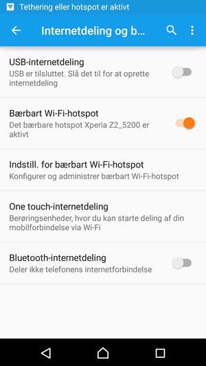 Din telefon er nu sat op til brug som modem