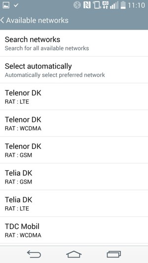 Select a network operator from the list