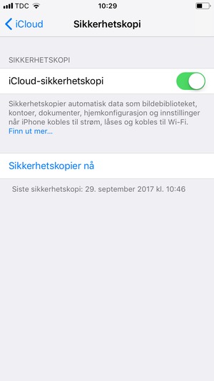 Angi iCloud-sikkerhetskopi til På
