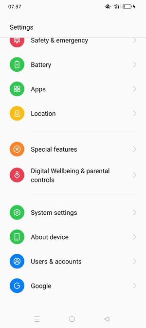 Return to the Settings menu and scroll to and select Users & accounts