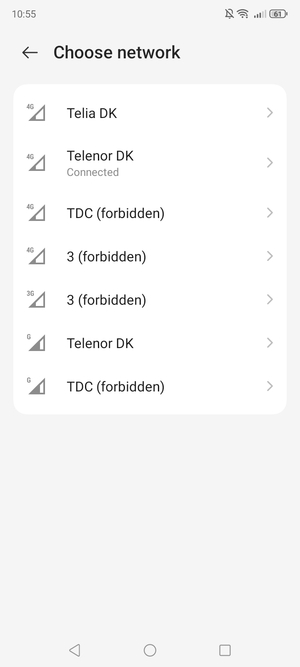 Select a network operator from the list