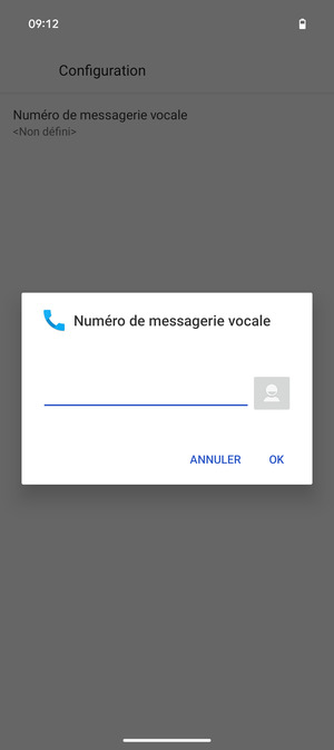 Saisissez le Numéro de messagerie vocale et sélectionnez OK