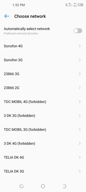 Select a network operator from the list
