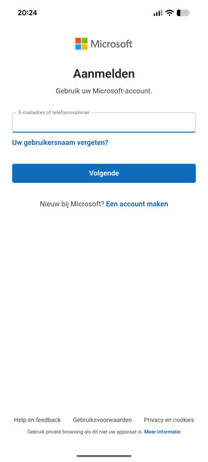 Voer uw e-mailadres in en selecteer Volgende