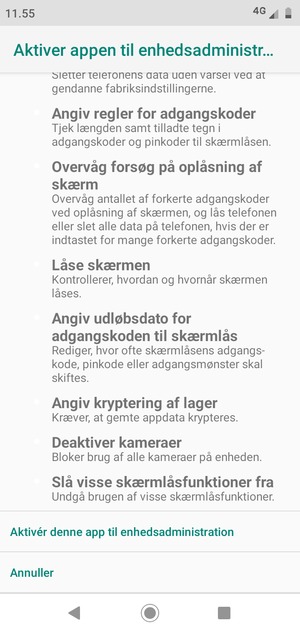 Scroll ned og vælg Aktivér denne app til enhedsadministration