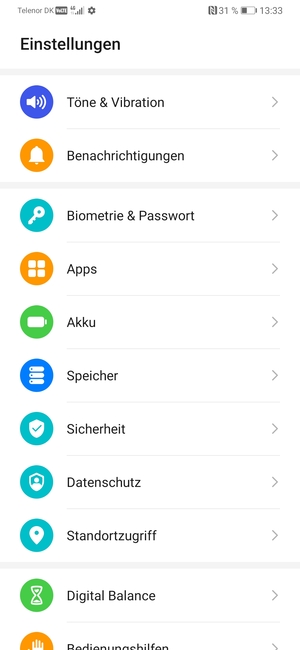 Scrollen Sie und wählen Sie Akku