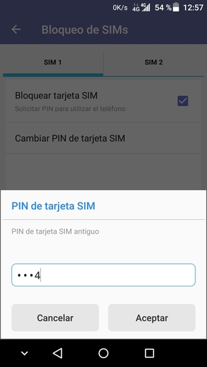 Introduzca su PIN de tarjeta SIM antiguo y seleccione Aceptar
