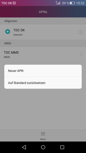 Wählen Sie Menü und Auf Standard zurücksetzen