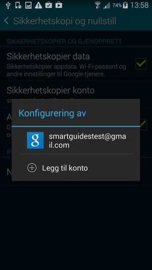 Velg sikkerhetskopi-konto