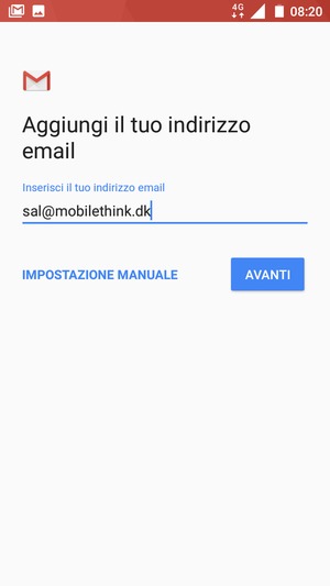 Inserisci il tuo indirizzo email e seleziona AVANTI