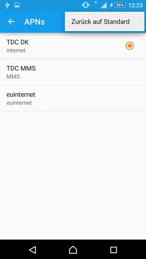 Wählen Sie Zurück auf Standard