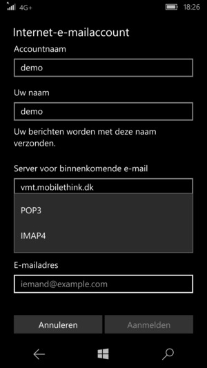 Selecteer POP3 of IMAP4