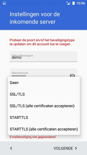 Selecteer Geen en VOLGENDE