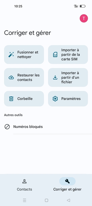 Sélectionnez Importer à partir de la carte SIM