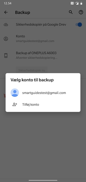 Vælg din sikkerhedskopi-konto