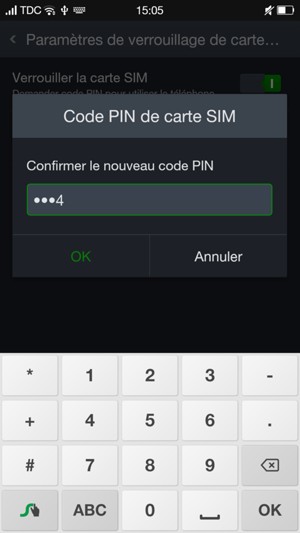 Veuillez confirmer votre nouveau code PIN de carte SIM et sélectionner OK