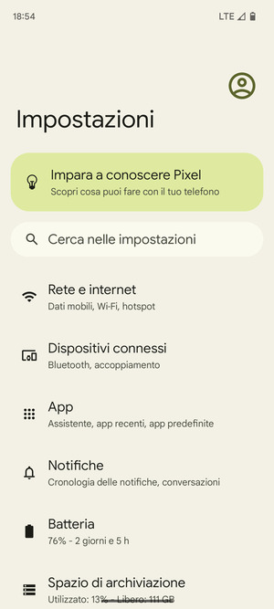 Seleziona Rete e internet