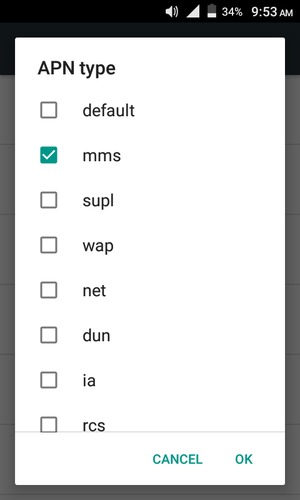 Check the mms checkbox and select OK