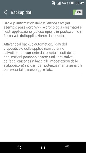 Seleziona il tasto Indietro