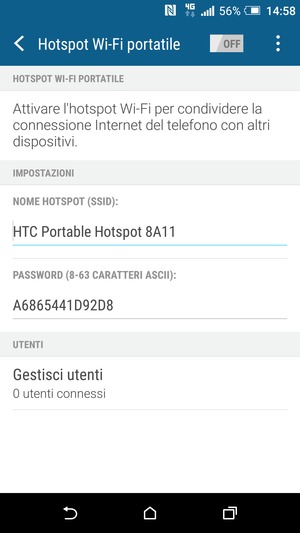 Inserisci una password di almeno 8 caratteri e abilita Hotspot Wi-Fi portatile