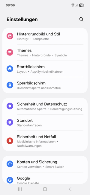 Scrollen Sie und wählen Sie Sicherheit und Datenschutz