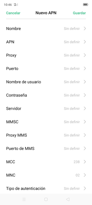 Introduzca la información de Internet