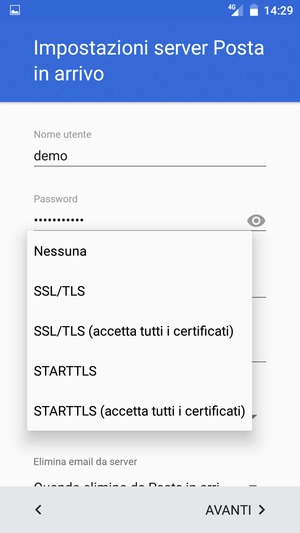 Seleziona Nessuna e AVANTI