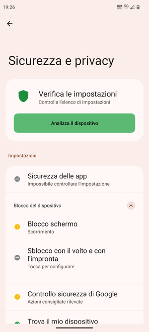 Seleziona Blocco schermo