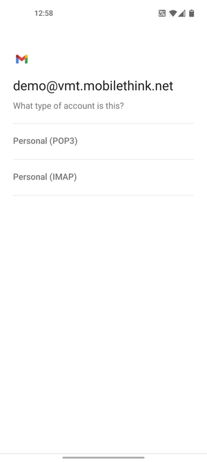 Select Personal (POP3) or Personal (IMAP)