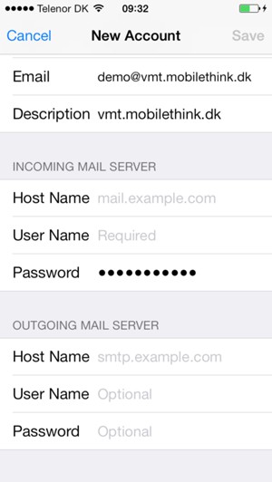 Enter email information for Ougoing Mail Server and select Save