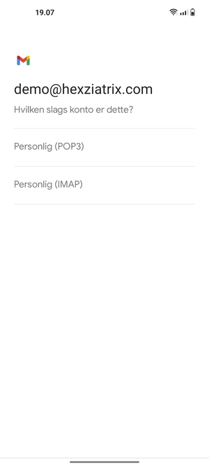 Vælg Personlig (POP3) eller Personlig (IMAP)