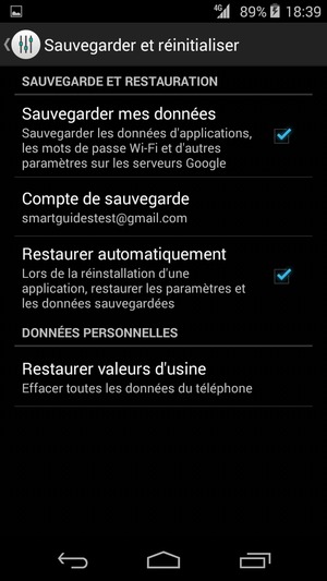 Sélectionnez Compte de sauvegarde