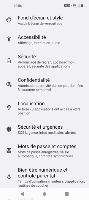 Faites défiler et sélectionnez Localisation