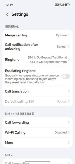 Scroll to SIM 1 or SIM 2 and select More