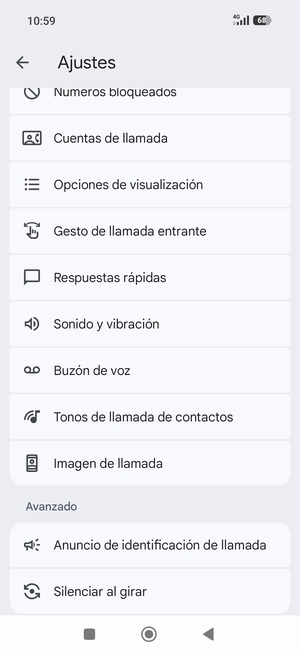 Desplácese y seleccione Buzón de voz