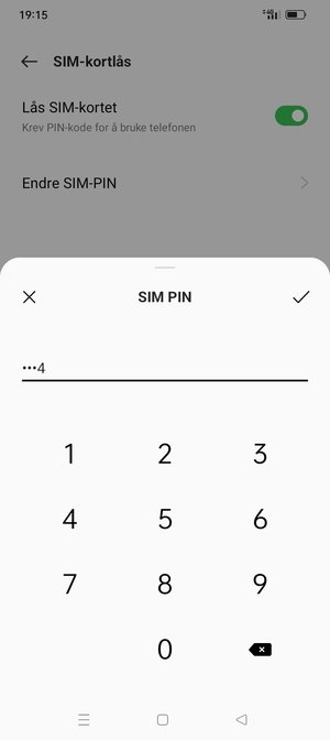 Skriv inn Gjeldende PIN-kode for SIM-kort og velg OK