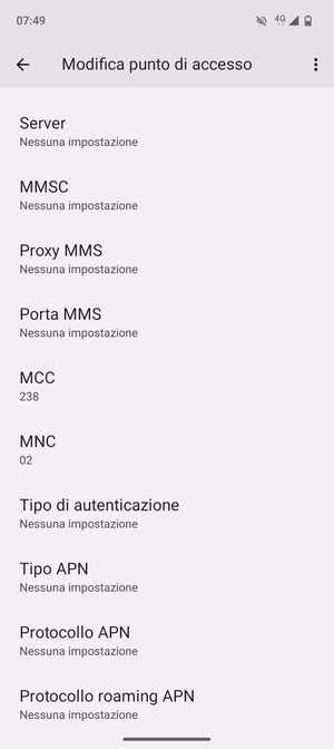 Scorri verso il basso e inserisci le informazioni degli MMS