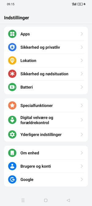 Scroll til og vælg Om enhed
