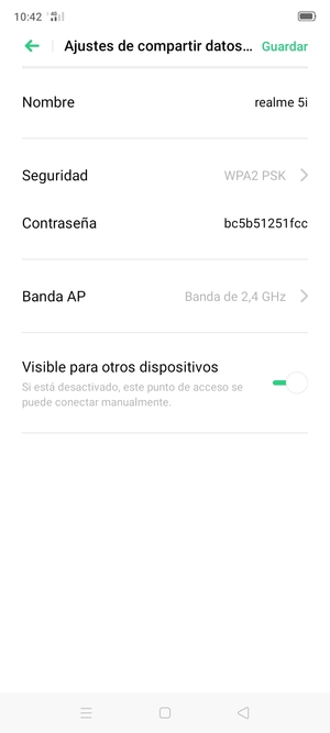 Introduzca una contraseña de punto de acceso Wi-Fi de al menos 8 caracteres y seleccione Guardar