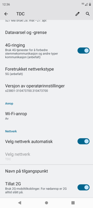 For å bytte nettverk hvis det oppstår nettverksproblemer, slå av Velg nettverk automatisk