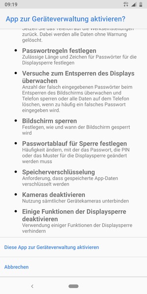 Scrollen Sie und wählen Sie Diese App zur Geräteverwaltung aktivieren