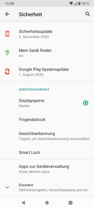 Um die PIN für die SIM-Karte zu wechseln, scrollen Sie und wählen Sie Erweitert