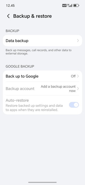 Select Back up to Google