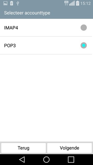 Selecteer IMAP4 of POP3 en selecteer Volgende