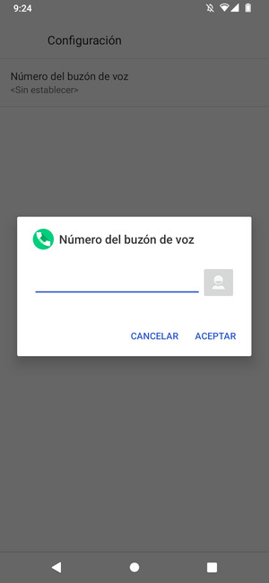 Introduzca el Número del buzón de voz y seleccione ACEPTAR