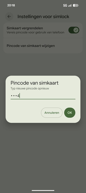 Bevestig uw nieuwe sim-pincode en selecteer OK