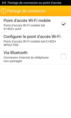 Votre téléphone est maintenant configuré pour être utilisé comme modem