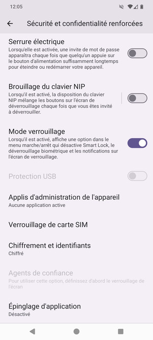 Faites défiler et sélectionnez Verrouilage de  carte SIM