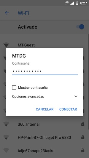 Introduzca la contraseña de Wi-Fi y seleccione CONECTAR